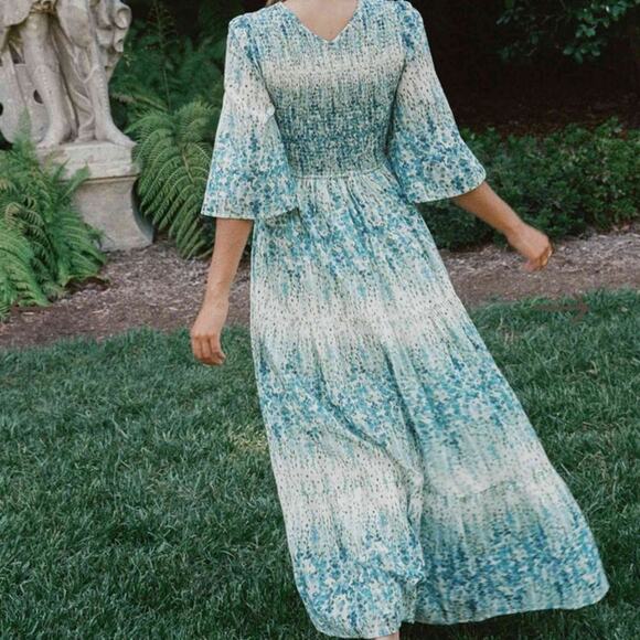 Christy Dawn Blue & Green Floral Basil Maxi Dress Size XL - Picture 2 of 12